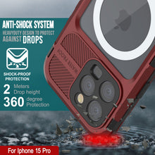 Load image into Gallery viewer, iPhone 15 Pro Metal Extreme 2.0 Series Aluminum Waterproof Case IP68 W/Buillt in Screen Protector [Red-Black]
