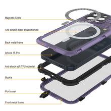 Load image into Gallery viewer, iPhone 15 Pro Metal Extreme 2.0 Series Aluminum Waterproof Case IP68 W/Buillt in Screen Protector [Purple]

