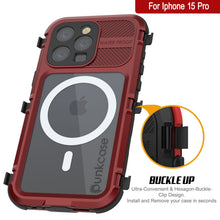 Load image into Gallery viewer, iPhone 15 Pro Metal Extreme 2.0 Series Aluminum Waterproof Case IP68 W/Buillt in Screen Protector [Red-Black]
