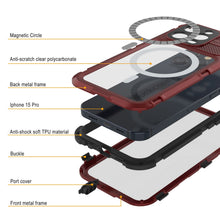 Load image into Gallery viewer, iPhone 15 Pro Metal Extreme 2.0 Series Aluminum Waterproof Case IP68 W/Buillt in Screen Protector [Red-Black]
