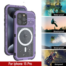 Load image into Gallery viewer, iPhone 15 Pro Metal Extreme 2.0 Series Aluminum Waterproof Case IP68 W/Buillt in Screen Protector [Purple]
