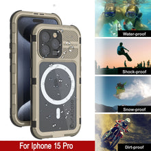Load image into Gallery viewer, iPhone 15 Pro Metal Extreme 2.0 Series Aluminum Waterproof Case IP68 W/Buillt in Screen Protector [Gold]
