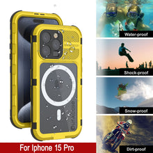 Load image into Gallery viewer, iPhone 15 Pro Metal Extreme 2.0 Series Aluminum Waterproof Case IP68 W/Buillt in Screen Protector [Yellow]
