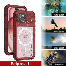 Load image into Gallery viewer, iPhone 15 Metal Extreme 2.0 Series Aluminum Waterproof Case IP68 W/Buillt in Screen Protector [Red-Black]

