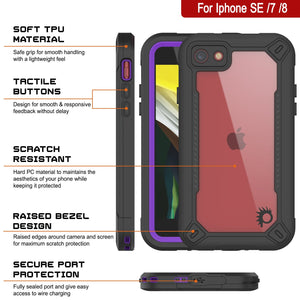 iPhone 7 Waterproof IP68 Case, Punkcase [Purple]  [Maximus Series] [Slim Fit] [IP68 Certified] [Shockresistant] Clear Armor Cover with Screen Protector | Ultimate Protection