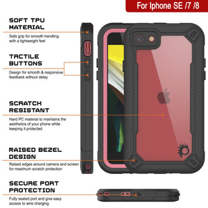 iPhone SE (4.7") Waterproof IP68 Case, Punkcase [pink]  [Maximus Series] [Slim Fit] [IP68 Certified] [Shockresistant] Clear Armor Cover with Screen Protector | Ultimate Protection