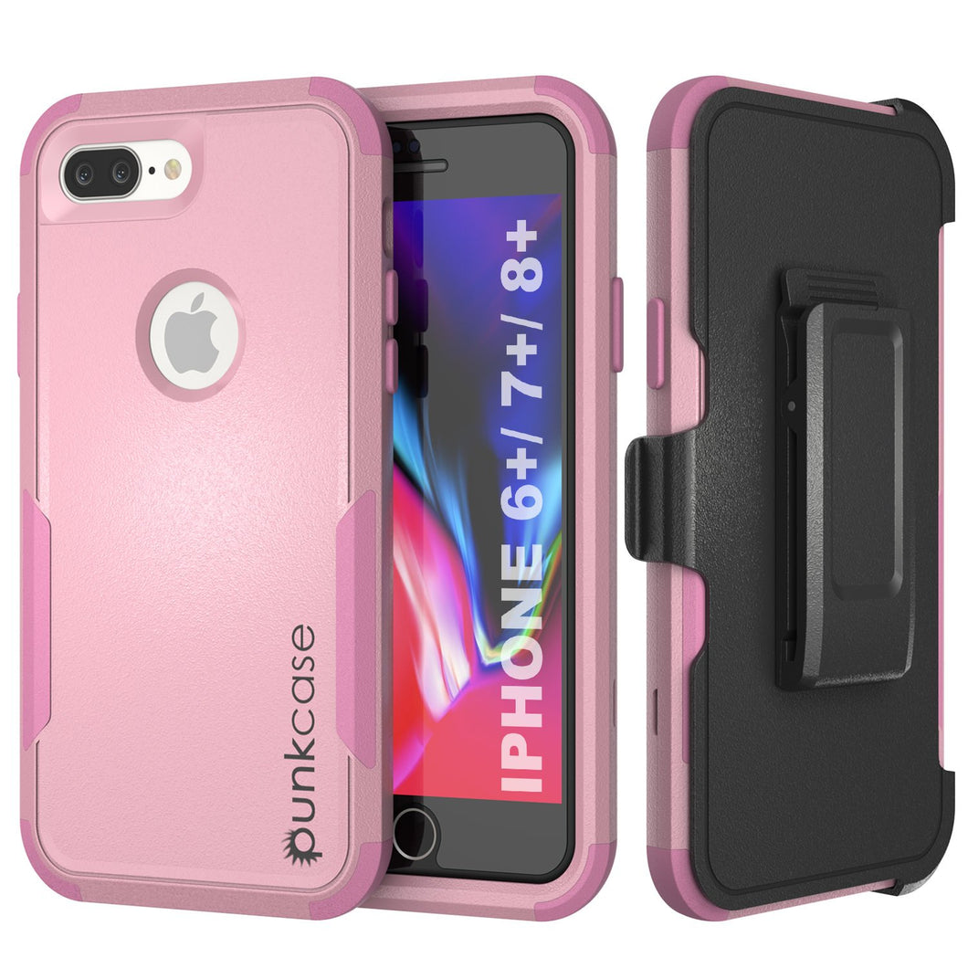Punkcase for iPhone 8+ Plus Belt Clip Multilayer Holster Case [Patron Series] [Pink]