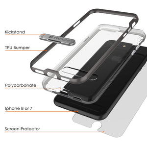PunkCase iPhone 8+ Plus Lucid 3.0 Screen Protector W/ Anti-Shock Case [Grey]