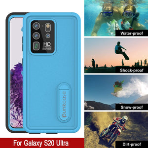 Galaxy S20 Ultra Waterproof Case, Punkcase [KickStud Series] Armor Cover [Light Blue]