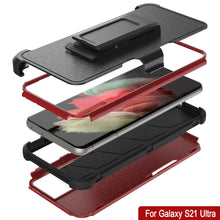 Load image into Gallery viewer, Punkcase for Galaxy S21 Ultra 5G Belt Clip Multilayer Holster Case [Patron Series] [Red-Black]
