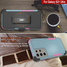 Load image into Gallery viewer, Punkcase for Galaxy S21 Ultra 5G Belt Clip Multilayer Holster Case [Patron Series] [Mint-Pink]
