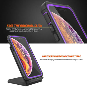 PunkCase iPhone XS Max Case, [Spartan Series] Clear Rugged Heavy Duty Cover W/Built in Screen Protector [Purple]