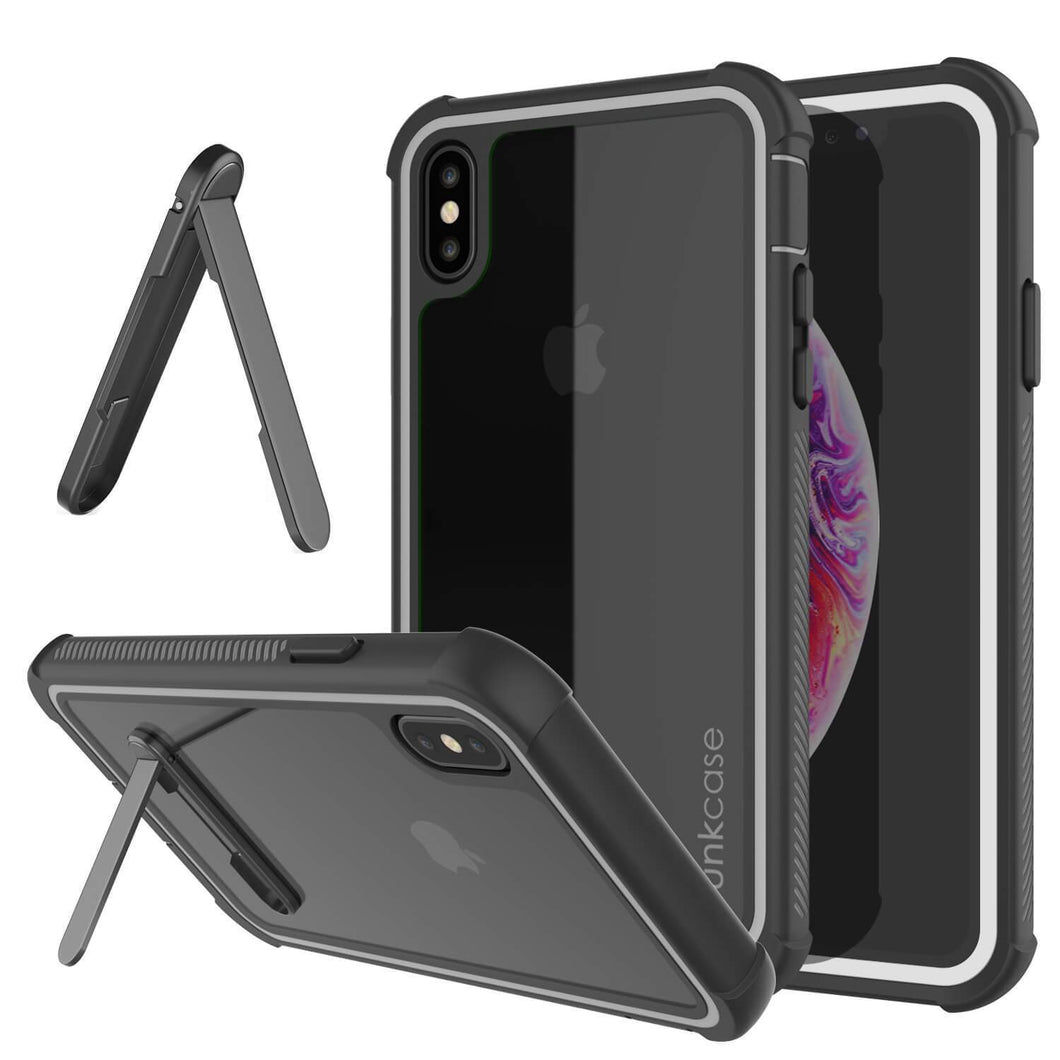 PunkCase iPhone XS Max Case, [Spartan Series] Clear Rugged Heavy Duty Cover W/Built in Screen Protector [White]