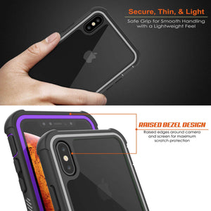 PunkCase iPhone XS Max Case, [Spartan Series] Clear Rugged Heavy Duty Cover W/Built in Screen Protector [Purple]