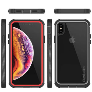 PunkCase iPhone XS Max Case, [Spartan Series] Clear Rugged Heavy Duty Cover W/Built in Screen Protector [Red]