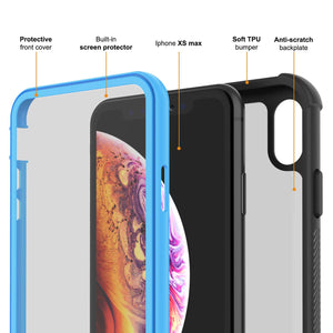 PunkCase iPhone XS Max Case, [Spartan Series] Clear Rugged Heavy Duty Cover W/Built in Screen Protector [Light-Blue]