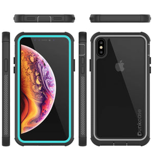 PunkCase iPhone XS Max Case, [Spartan Series] Clear Rugged Heavy Duty Cover W/Built in Screen Protector [Teal]