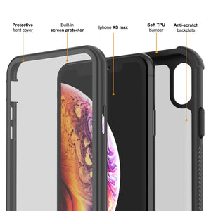 PunkCase iPhone XS Max Case, [Spartan Series] Clear Rugged Heavy Duty Cover W/Built in Screen Protector [Black]