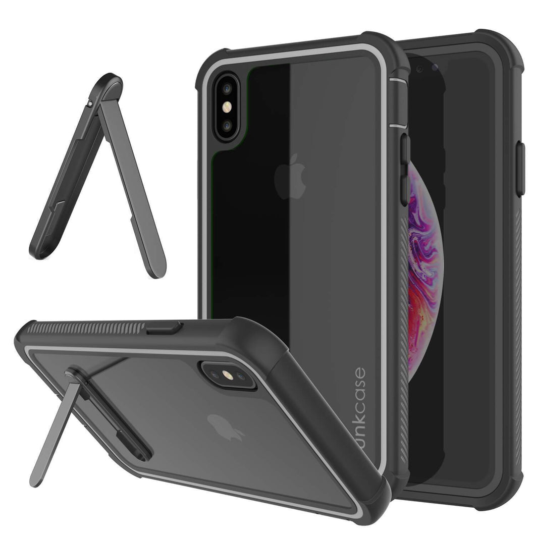 PunkCase iPhone XS Max Case, [Spartan Series] Clear Rugged Heavy Duty Cover W/Built in Screen Protector [Black]