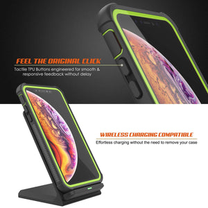 PunkCase iPhone XS Max Case, [Spartan Series] Clear Rugged Heavy Duty Cover W/Built in Screen Protector [Light-Green]