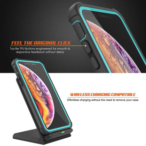 PunkCase iPhone XS Max Case, [Spartan Series] Clear Rugged Heavy Duty Cover W/Built in Screen Protector [Teal]