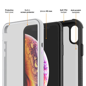 PunkCase iPhone XS Max Case, [Spartan Series] Clear Rugged Heavy Duty Cover W/Built in Screen Protector [White]