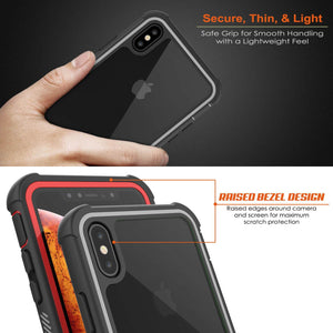 PunkCase iPhone XS Max Case, [Spartan Series] Clear Rugged Heavy Duty Cover W/Built in Screen Protector [Red]