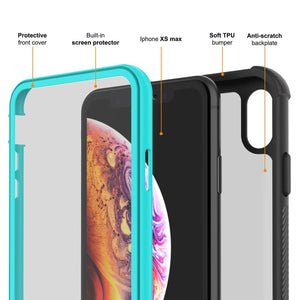 PunkCase iPhone XS Max Case, [Spartan Series] Clear Rugged Heavy Duty Cover W/Built in Screen Protector [Teal]