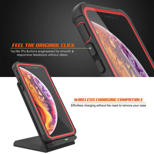 PunkCase iPhone XS Max Case, [Spartan Series] Clear Rugged Heavy Duty Cover W/Built in Screen Protector [Red]