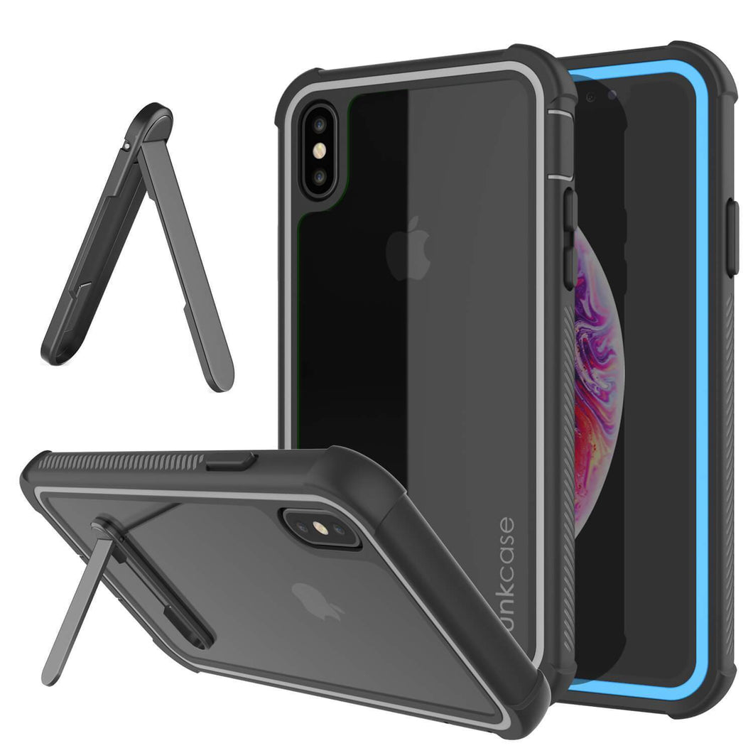 PunkCase iPhone XS Max Case, [Spartan Series] Clear Rugged Heavy Duty Cover W/Built in Screen Protector [Light-Blue]