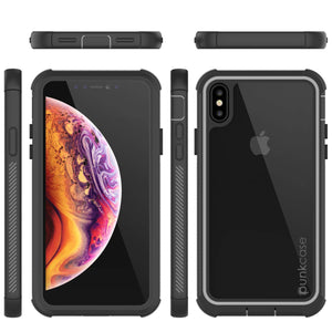 PunkCase iPhone XS Case, [Spartan Series] Clear Rugged Heavy Duty Cover W/Built in Screen Protector [Black]