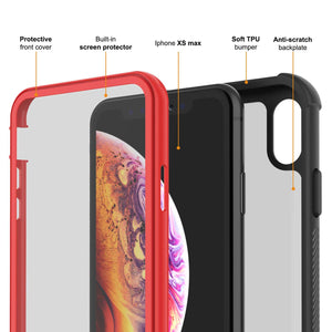 PunkCase iPhone XS Case, [Spartan Series] Clear Rugged Heavy Duty Cover W/Built in Screen Protector [Red]