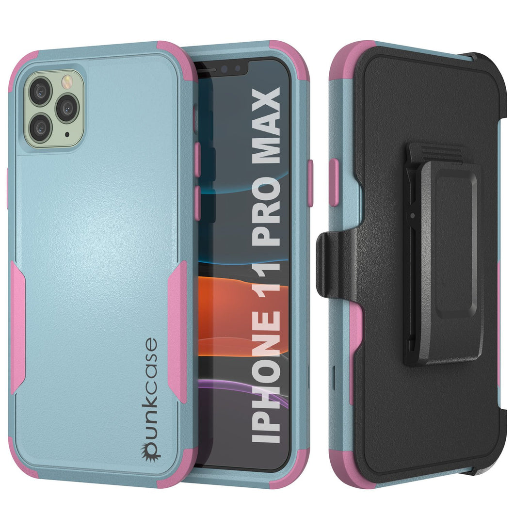 Punkcase for iPhone 11 Pro Max Belt Clip Multilayer Holster Case [Patron Series] [Mint-Pink]