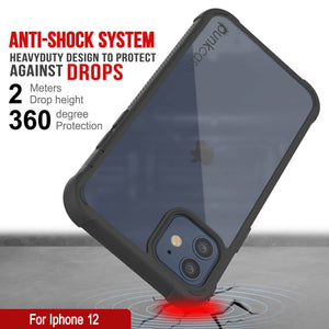 PunkCase iPhone 12 Case, [Spartan Series] Clear Rugged Heavy Duty Cover W/Built in Screen Protector [Black]