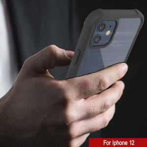 PunkCase iPhone 12 Case, [Spartan Series] Clear Rugged Heavy Duty Cover W/Built in Screen Protector [Black]