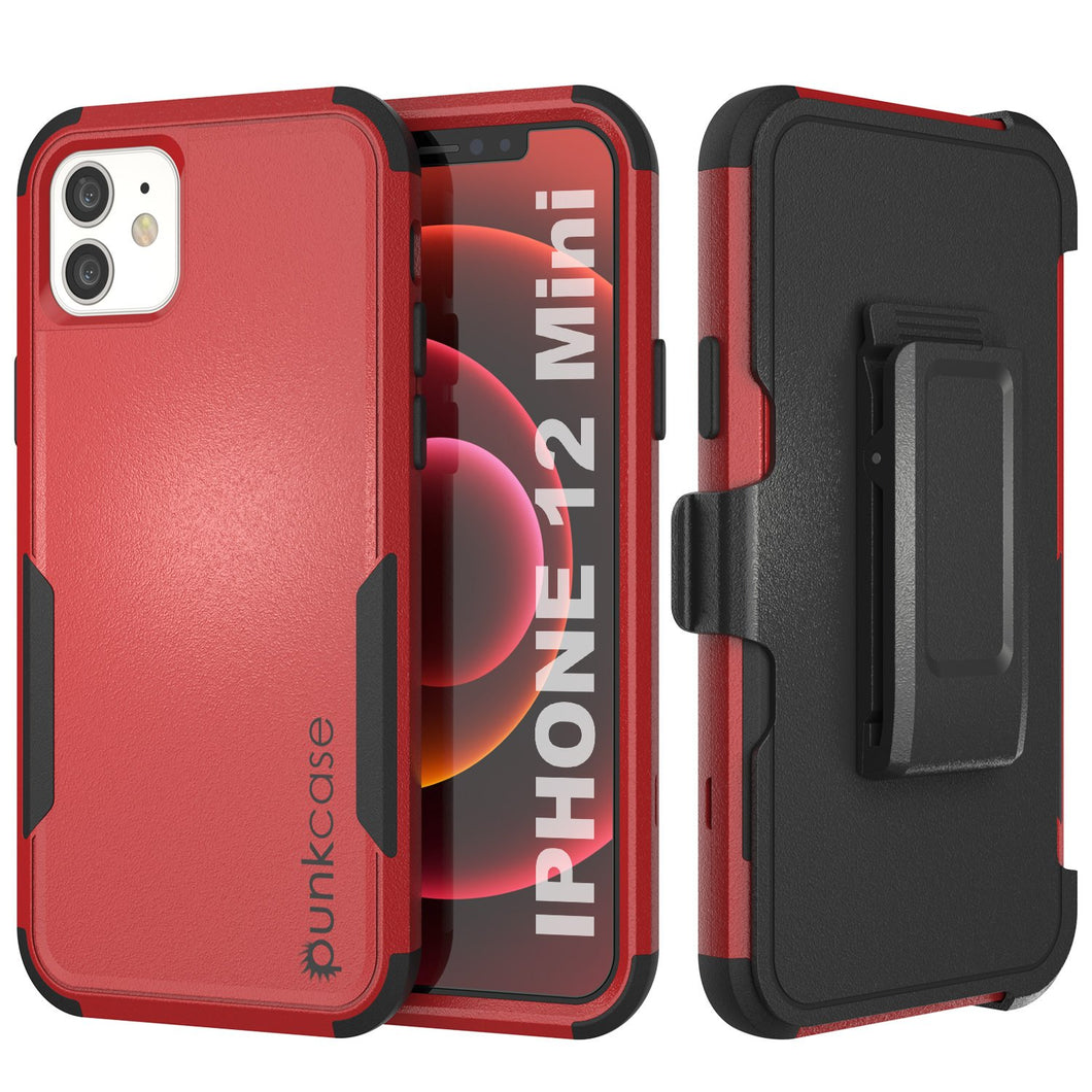 Punkcase for iPhone 12 Mini Belt Clip Multilayer Holster Case [Patron Series] [Red-Black]