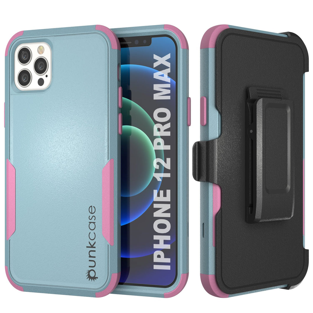 Punkcase for iPhone 12 Pro Max Belt Clip Multilayer Holster Case [Patron Series] [Mint-Pink]