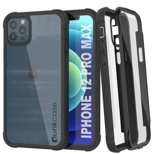 PunkCase iPhone 12 Pro Max Case, [Spartan Series] Clear Rugged Heavy Duty Cover W/Built in Screen Protector [Black]