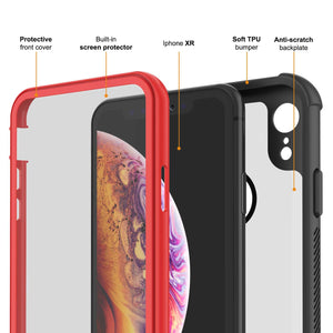 PunkCase iPhone XR Case, [Spartan Series] Clear Rugged Heavy Duty Cover W/Built in Screen Protector [Red]