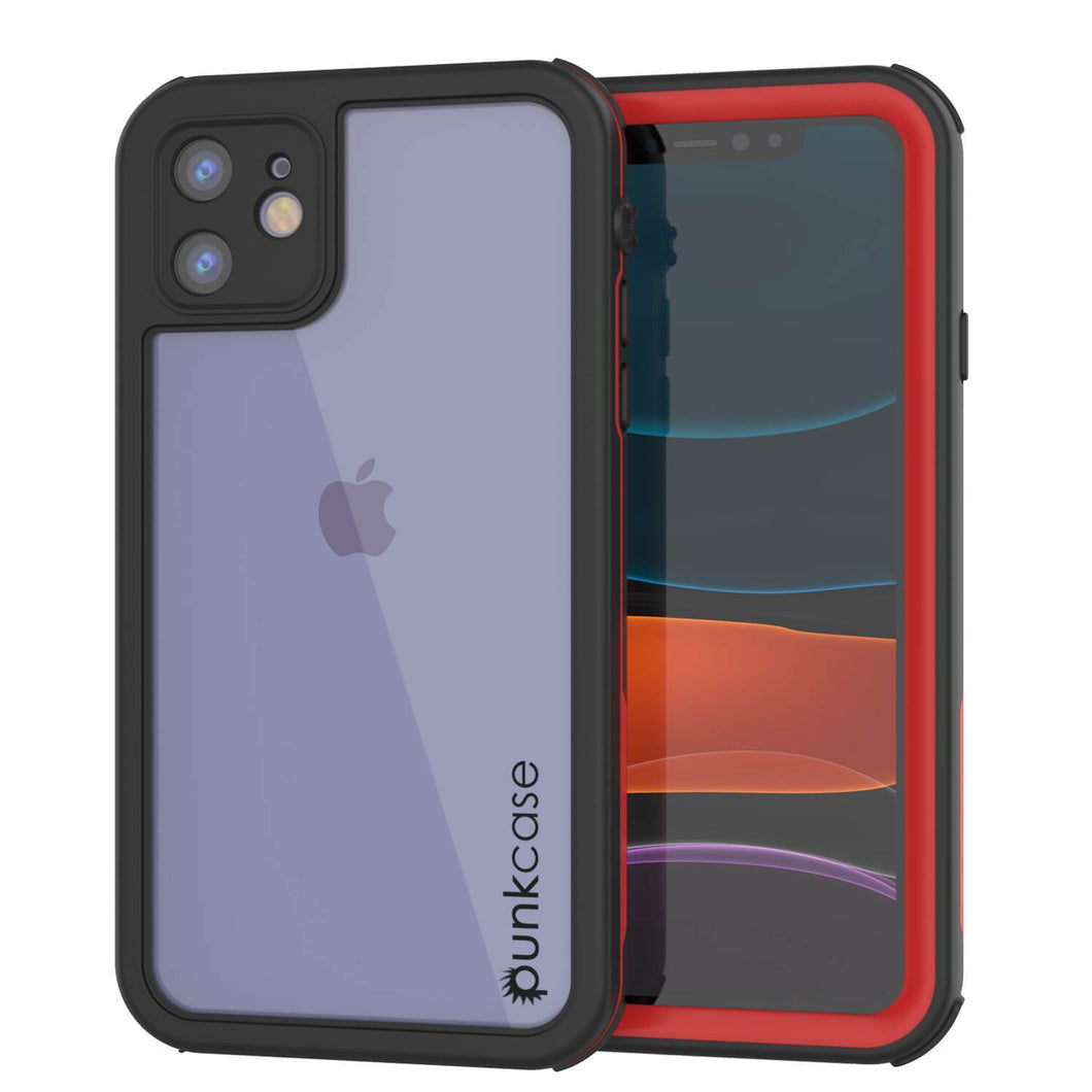 iPhone 12 Waterproof IP68 Case, Punkcase [red]  [Maximus Series] [Slim Fit] [IP68 Certified] [Shockresistant] Clear Armor Cover with Screen Protector | Ultimate Protection