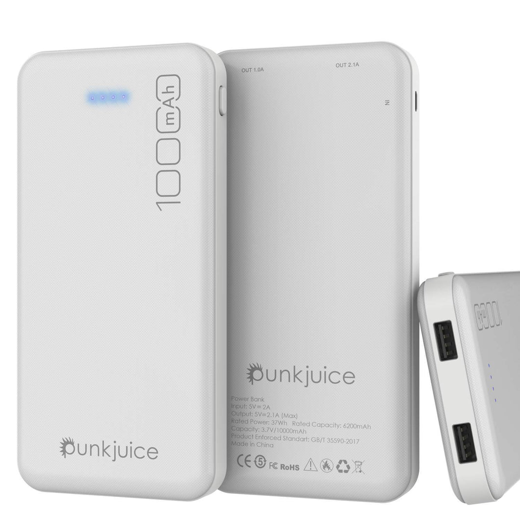 PunkCase Wireless PowerBank 10000mah Battery Pack for iPhone X/XS/Max/XR / 11/10, iPad, Samsung Galaxy S10 / S9 and Many More [White]